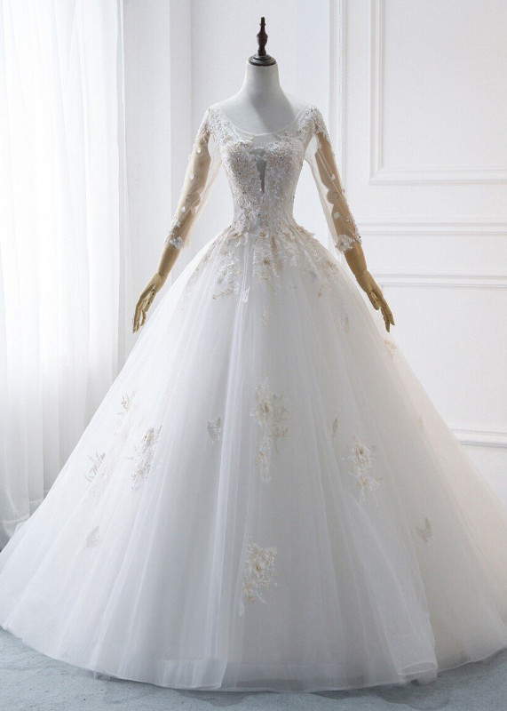 Long Sleeves Beaded Lace Wedding Dress