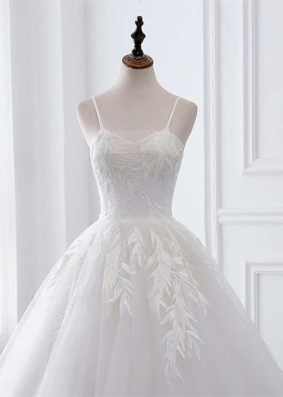 Leaves Lace Tulle Corset Back Wedding Dress