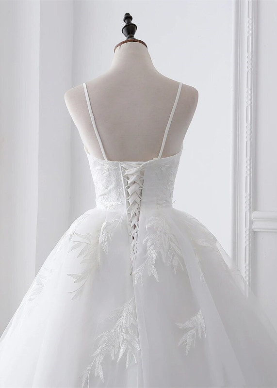 Leaves Lace Tulle Corset Back Wedding Dress