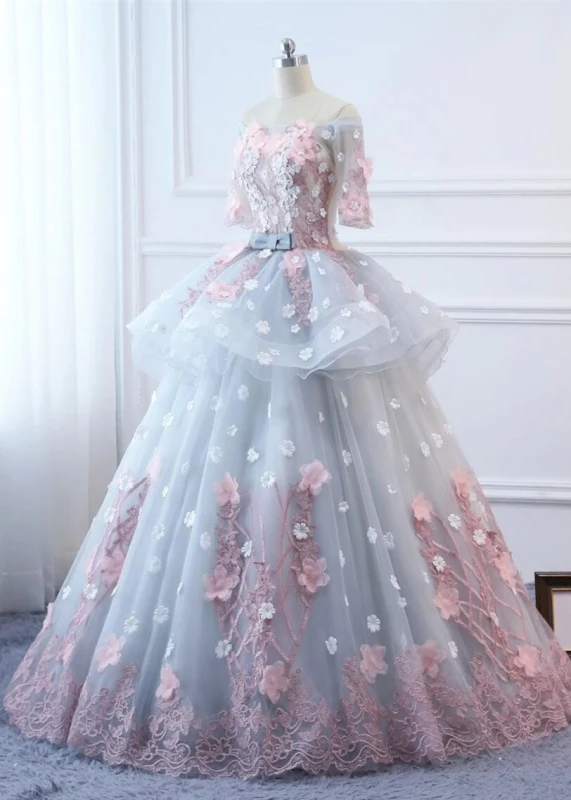 Floral Lace 3D Flowers Fairy Wedding Dress