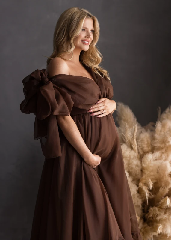 Organza Bow Straps Chic Maternity Dress