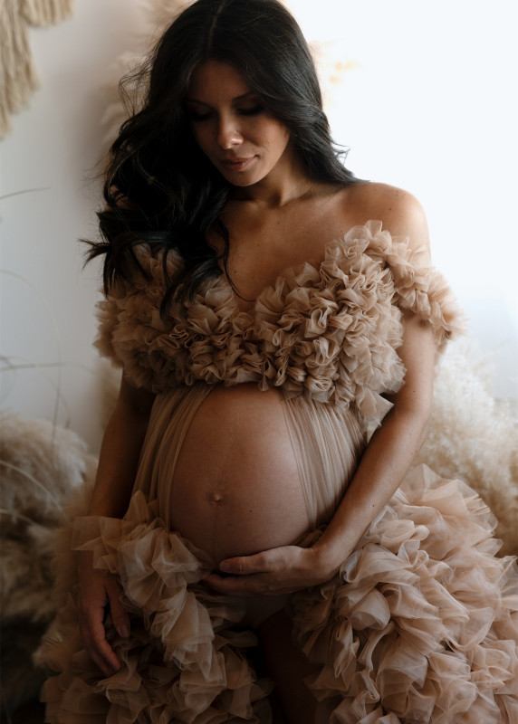 2 Pieces Tan Tulle Ruffled Fashion Maternity Dress