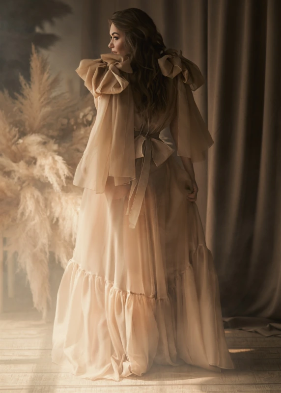 Organza Bow Straps Chic Maternity Dress