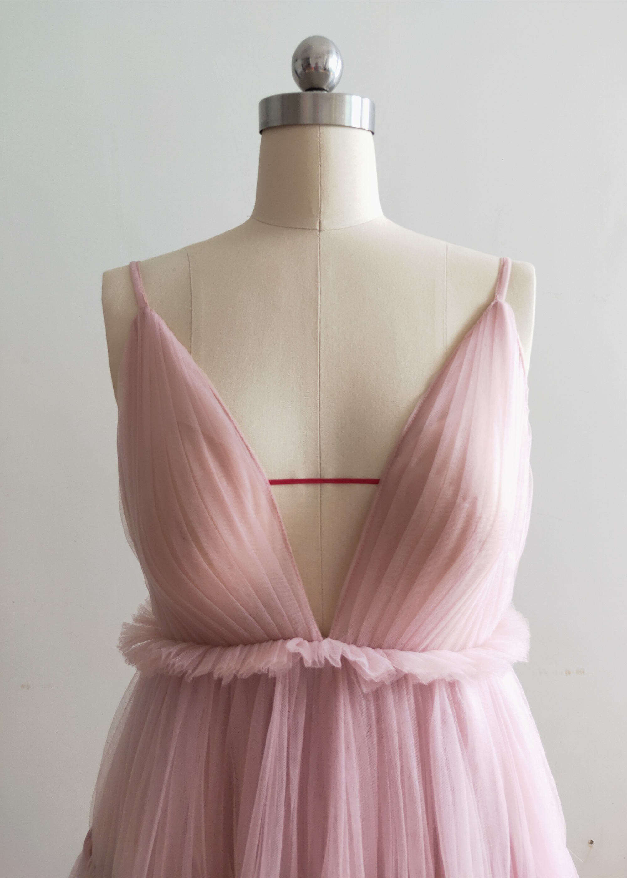 Mauve Tulle Deep V Neck Maternity Dress