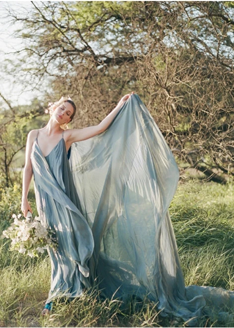 Top Fashion Gray Blue Chiffon Wedding Dress