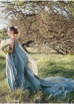 Top Fashion Gray Blue Chiffon Wedding Dress