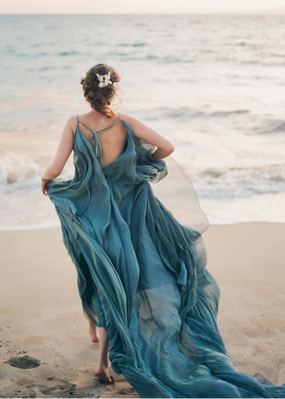 Top Fashion Gray Blue Chiffon Wedding Dress