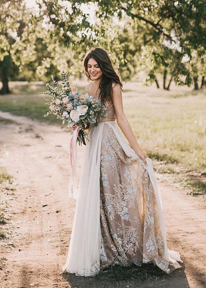Unique Spaghetti Straps Wedding Dress