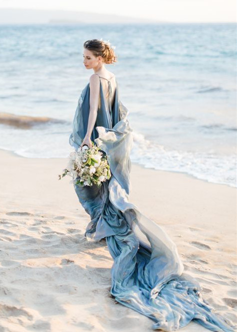 Top Fashion Gray Blue Chiffon Wedding Dress