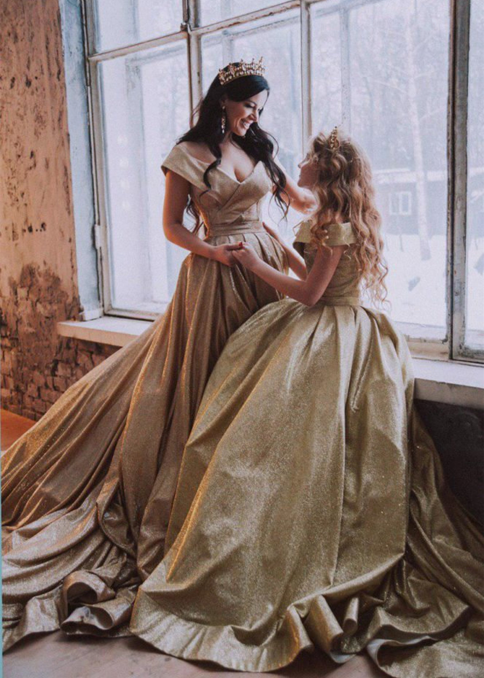 Light Gold Sparkle Mother And Kids Dress