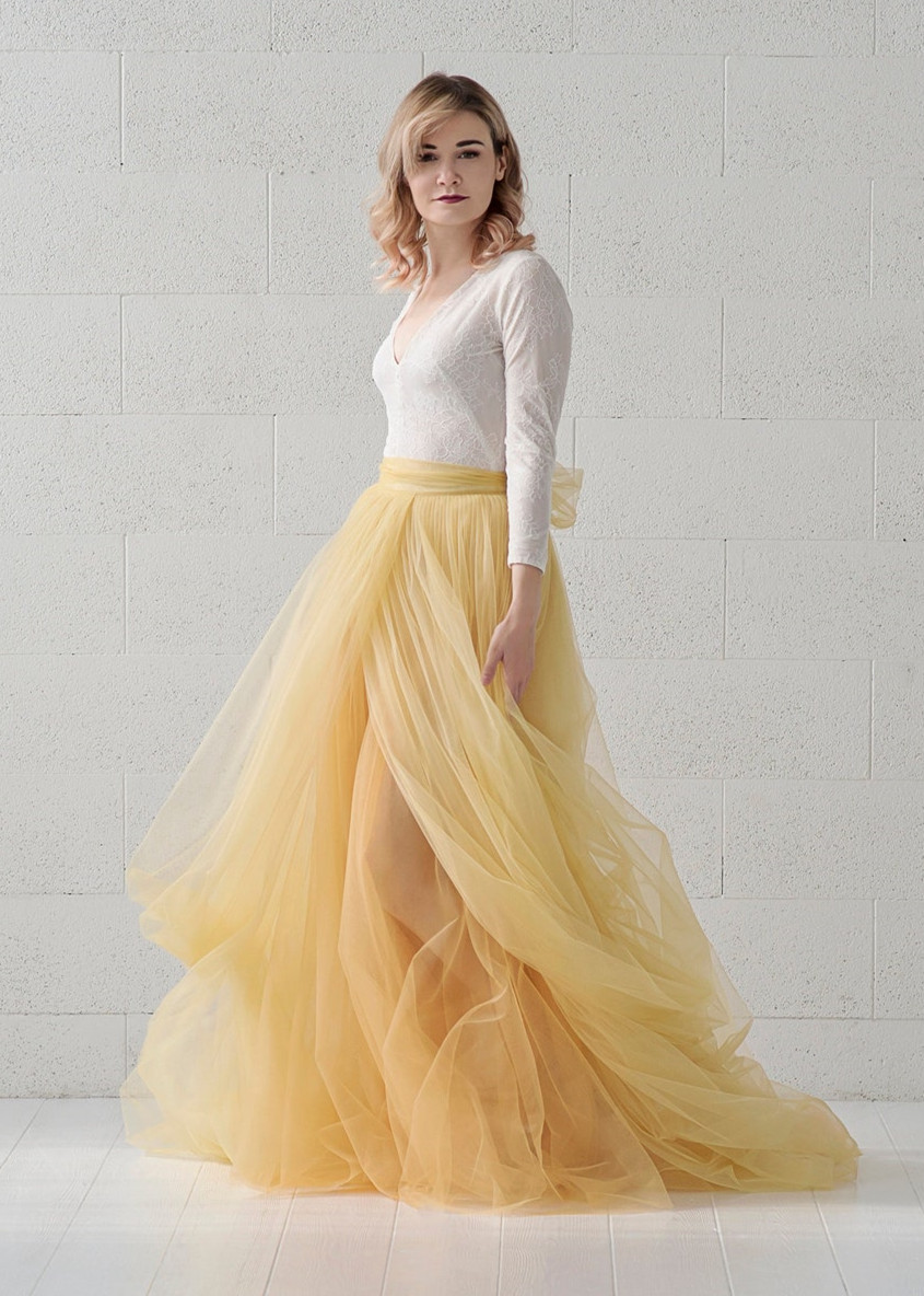Yellow Wedding Skirt 2 Pieces Bridal Dress