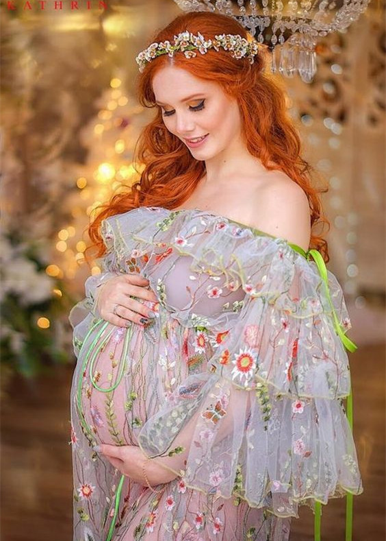 Off Shoulder Floral Lace Fairy Maternity Dress