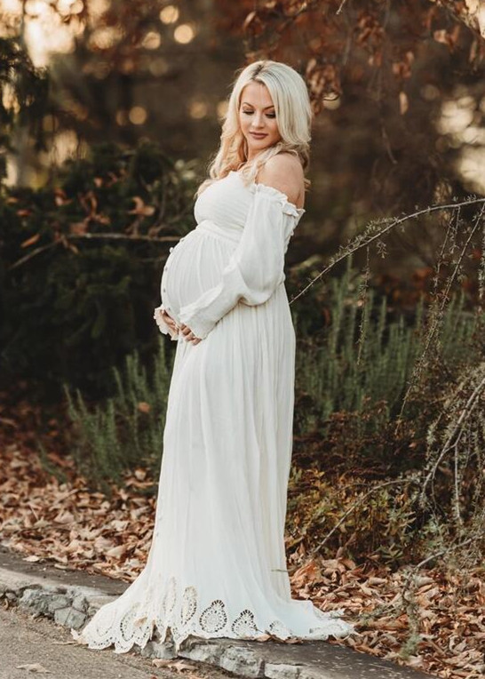 Vintage Ivory Off Shoulder Maternity Dress