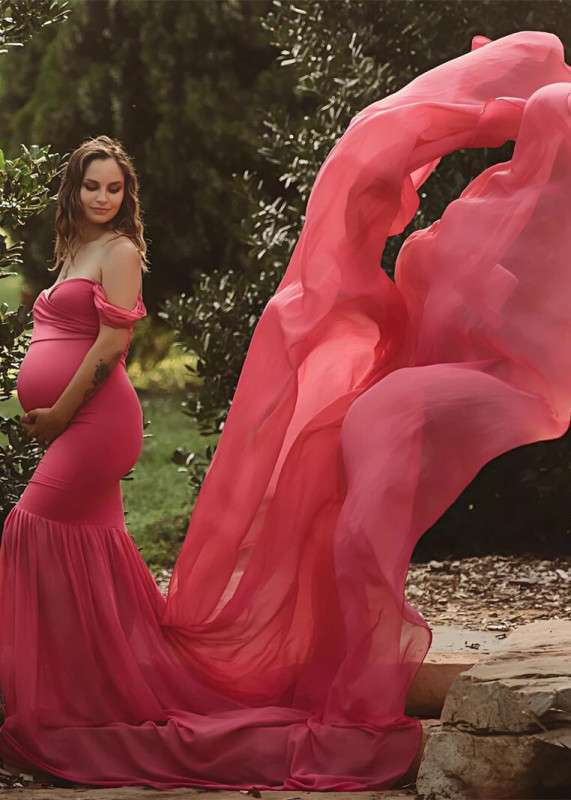 Coral/Ivory Elegant Maternity Dress Photoshoot Dress