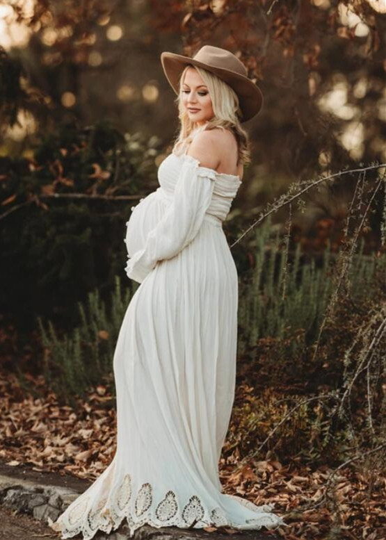 Vintage Ivory Off Shoulder Maternity Dress