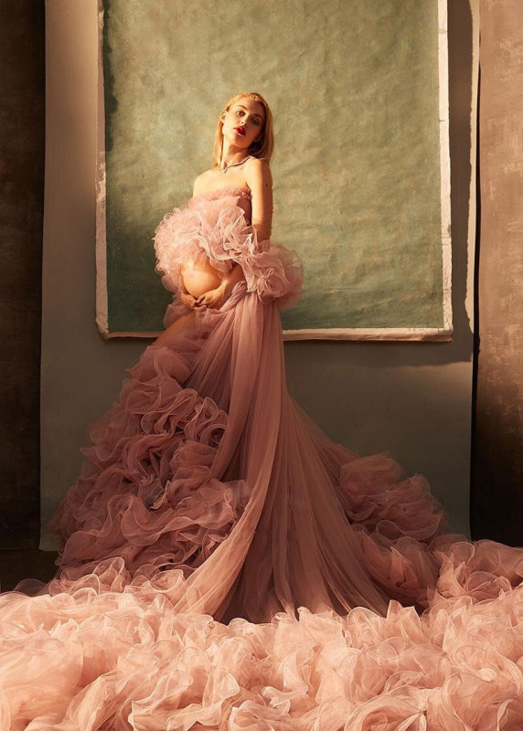 Rose Organza Tulle Luxury Maternity Dress