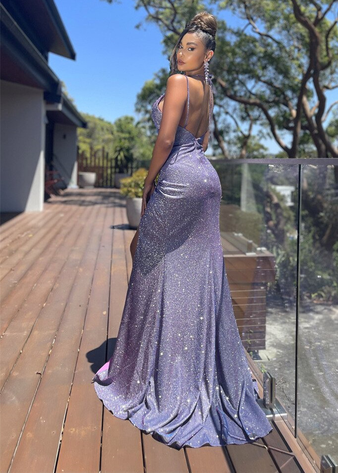 Purple Glitter Fashion Evening Dress