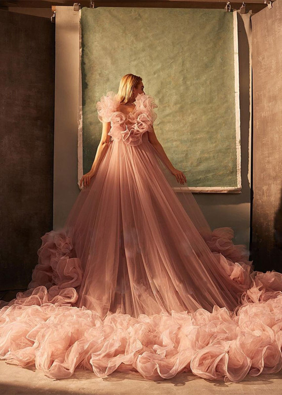 Rose Organza Tulle Luxury Maternity Dress