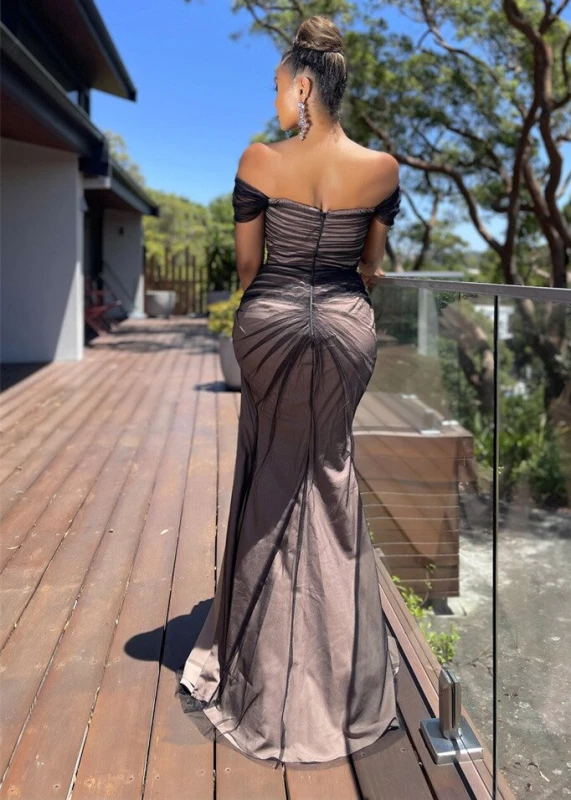 Off Shoulder High Slit Elegant Evening Dress