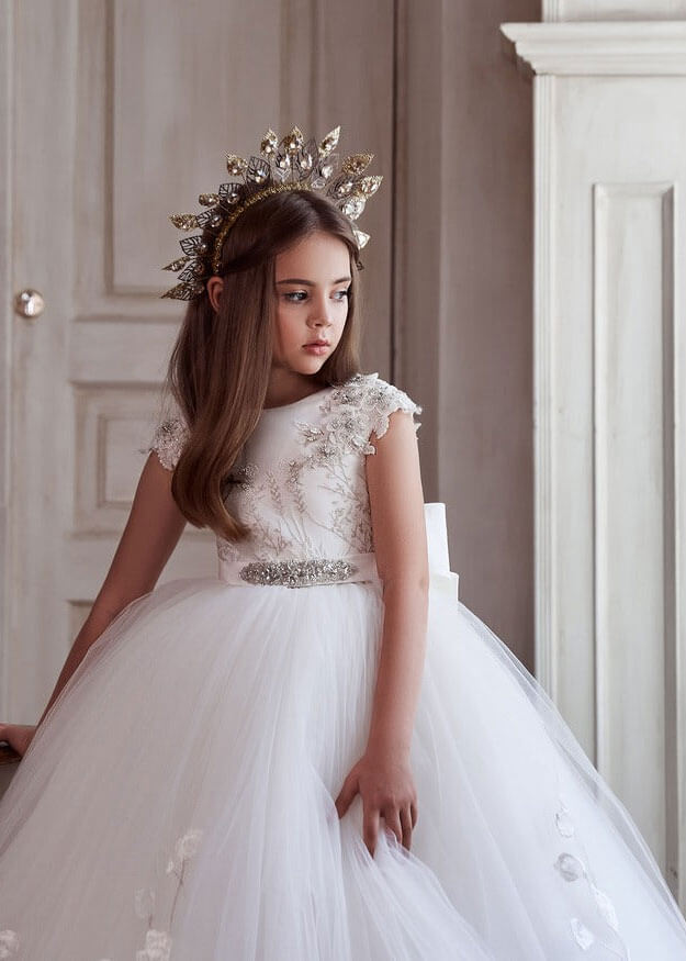 Ivory Lace  Flower Girl Dress Girls Pageant Dress