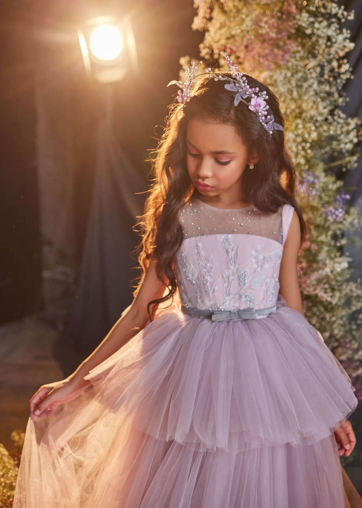 Mauve Luxury Lace Flower Girl Dress Girls Pageant Dress
