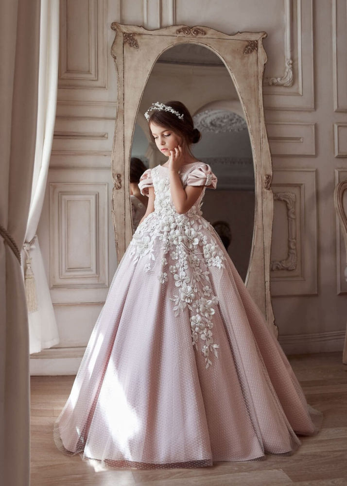 Ivory Lace Blush Pink Flower Girl Dress Girls Pageant Dress