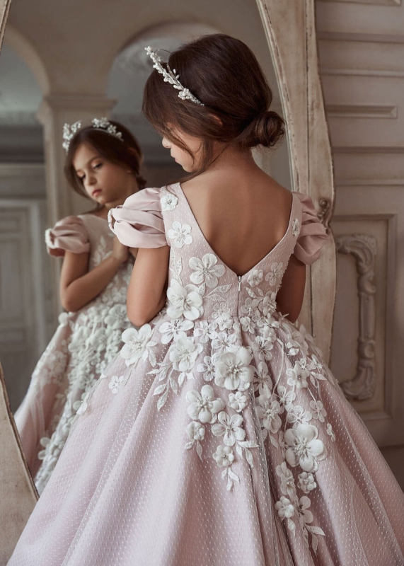 Ivory Lace Blush Pink Flower Girl Dress Girls Pageant Dress