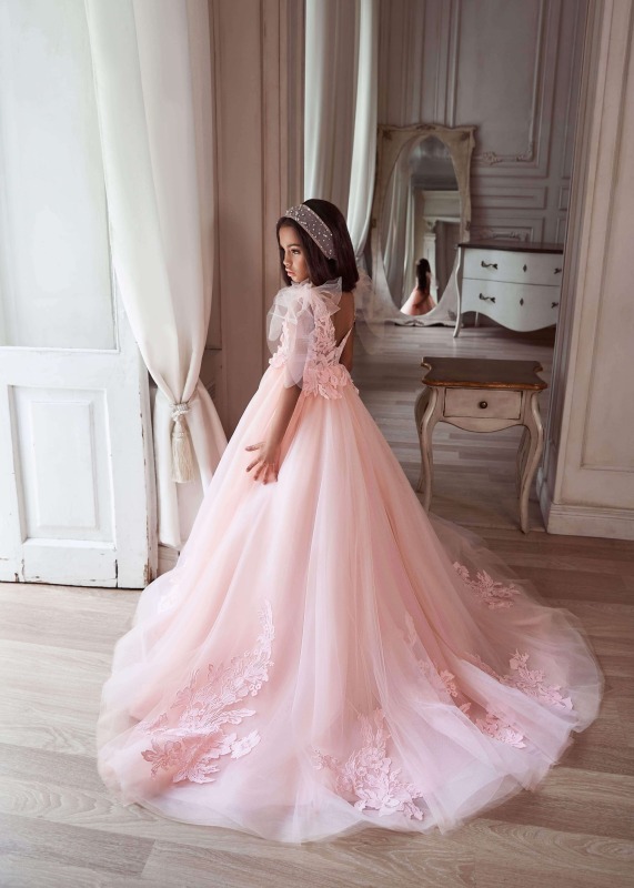 Ivory/Pink Luxury Lace Flower Girl Dress Girls Pageant Dress
