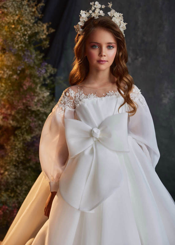 Ivory Organza Luxury Flower Girl Dress Girls Pageant Dress