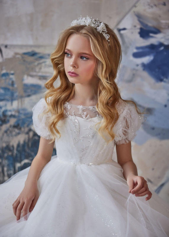 Beige Luxury Lace Flower Girl Dress Girls Pageant Dress