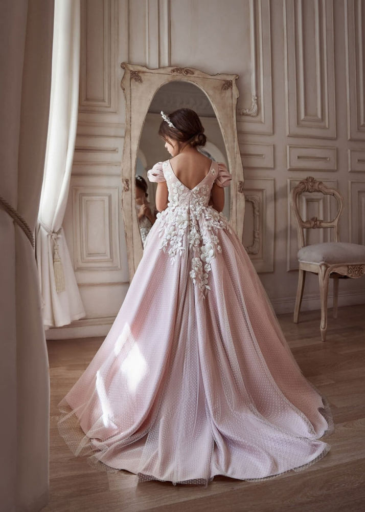 Ivory Lace Blush Pink Flower Girl Dress Girls Pageant Dress
