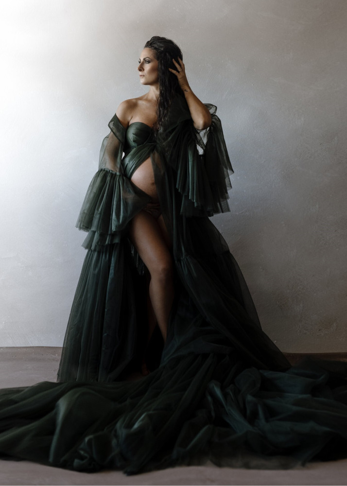 Dark Green Long Train  Photoshot Dress/Maternity Dress
