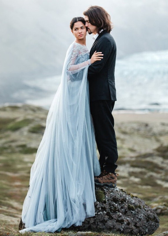 Grey Blue Photoshot Dress Wedding Dress