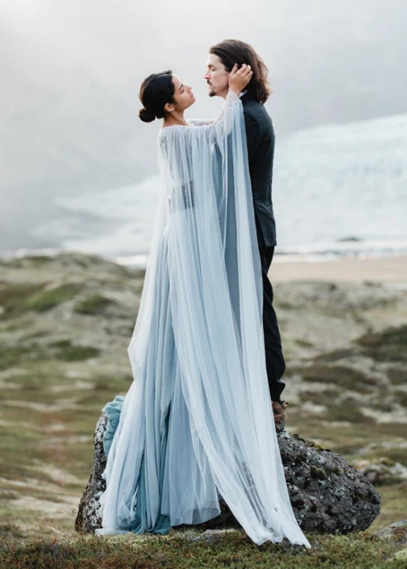 Grey Blue Photoshot Dress Wedding Dress