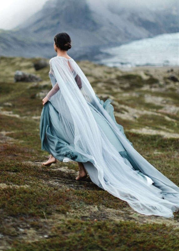 Grey Blue Photoshot Dress Wedding Dress