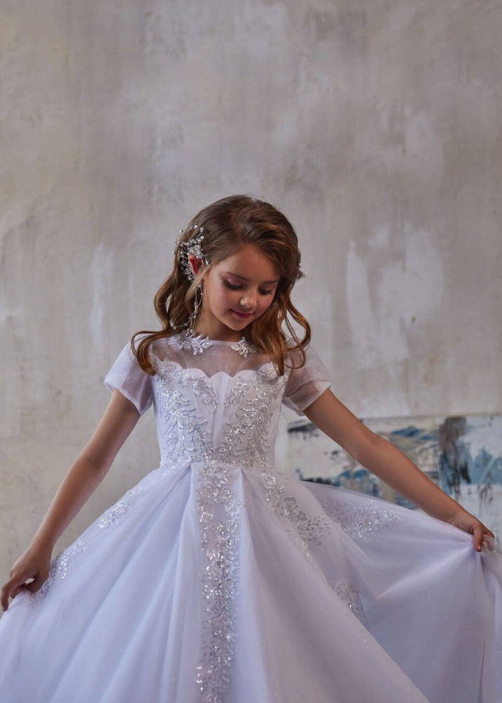 White Lace Flower Girl Dress Girls Pageant Dress
