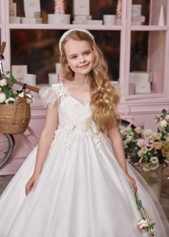 Ivory Luxury  Flower Girl Dress Girls Pageant Dress