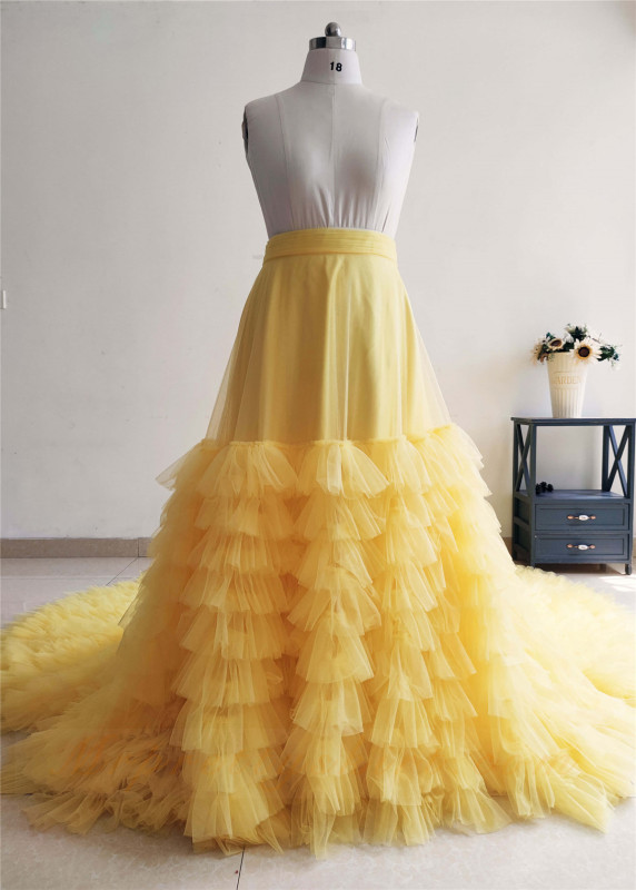 Yellow Long Train  Wedding Skirt