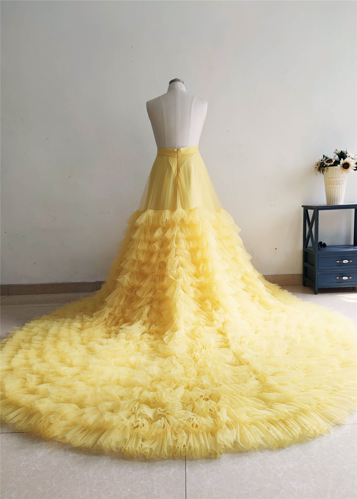 Yellow Long Train  Wedding Skirt