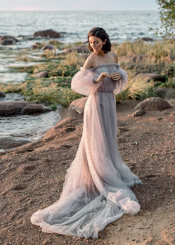 Pearls Mauve  Long Train Photoshot Dress