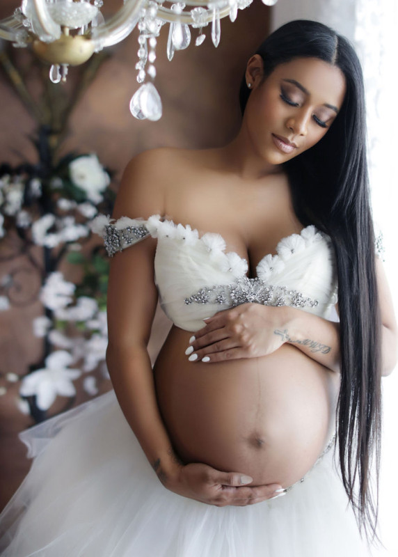 White Beaded Tulle Boob Top Adorable Maternity Top