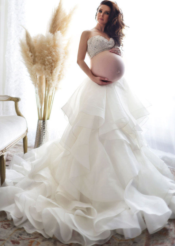 White Organza Ruffled Maternity Skirt Unique Pregnancy Skirt