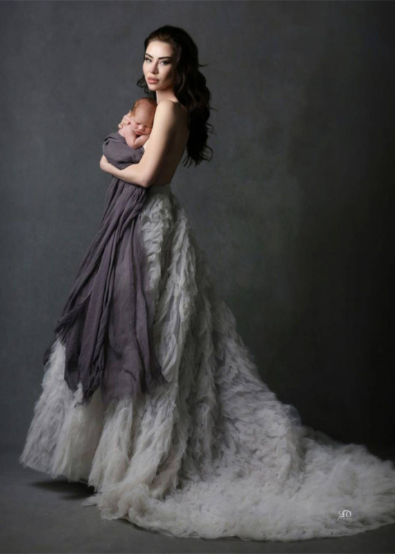 Grey Tulle Ruffled Maternity Skirt Long Train Maternity Skirt