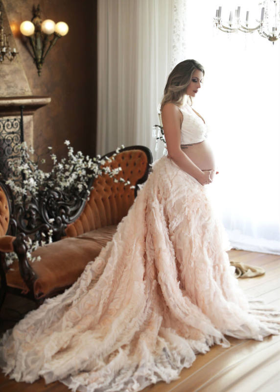 Pink Rosette Maternity Skirt Romantic Pregnancy Skirt
