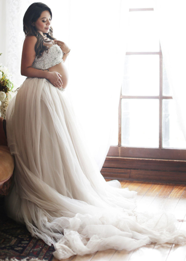 Ivory Tulle Flowing Maternity Skirt Photo Shoot Skirt