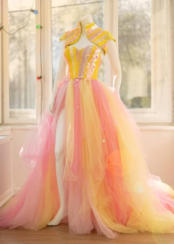 Colorful Tulle Slit Photoshot Dress/Maternity Dress With Jacket