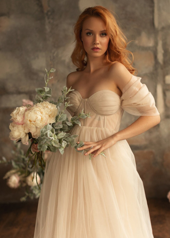 Off Shoulder Tulle Corset Style Flowing Maternity Dress