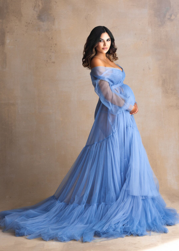 Blue Tulle Chic Maternity Dress Pregnant Dress