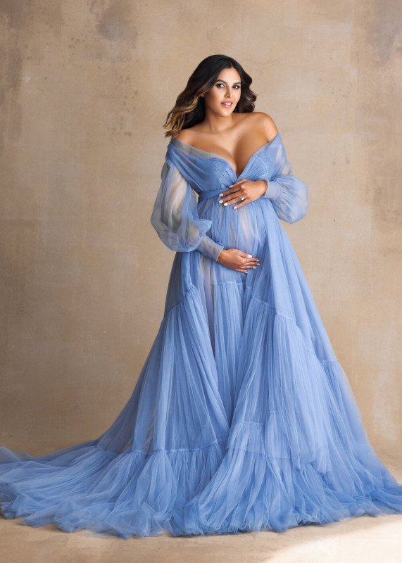 Blue Tulle Chic Maternity Dress Pregnant Dress