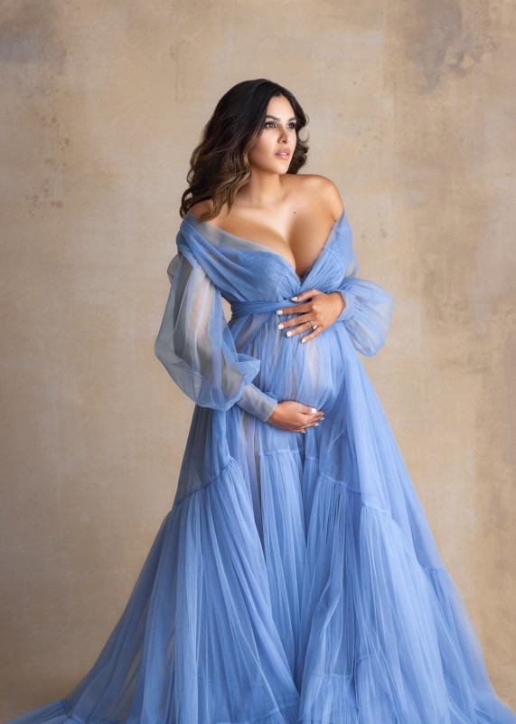 Blue Tulle Chic Maternity Dress Pregnant Dress